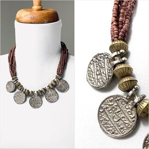 Vintage Boho Oriental Moroccan Berber Necklace beaded coins